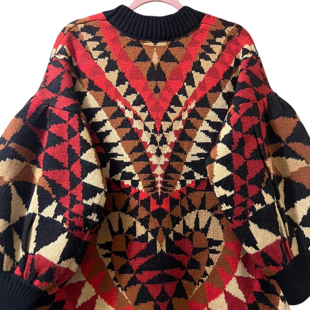 Farm Rio Cardigan Heart Art Deco Intarsia Maxi Knit Sweater Sz‎ S - Picture 6 of 11